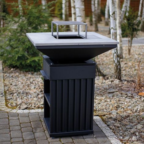 Kamin QUADRUM mit Grill mit Holzplatte (1/5)