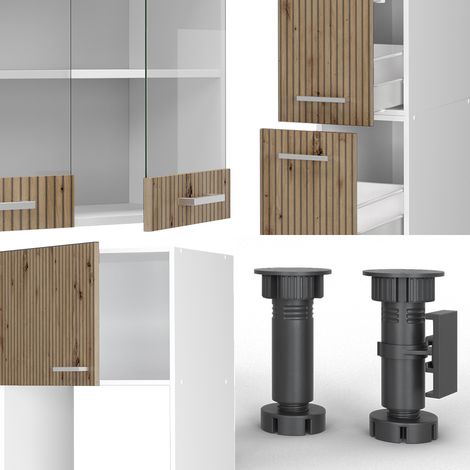 Cuisine R-Line, Artisan chêne/blanc, 350 cm avec armoire haute, sans plan de travail, Vicco