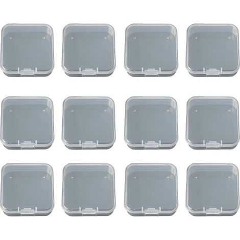 12 pcs de boîtes de rangement carrées en plastique transparent avec couvercles, pour les perles, les bouchons d'oreille et d'autres petits objets (5.5 x 5.5 cm).
