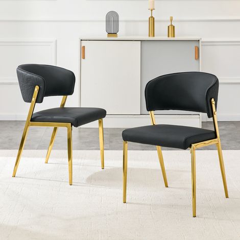 Sedie da pranzo set da 2, metallo, seduta e schienale imbottiti, nero DESVIAE (1/5)