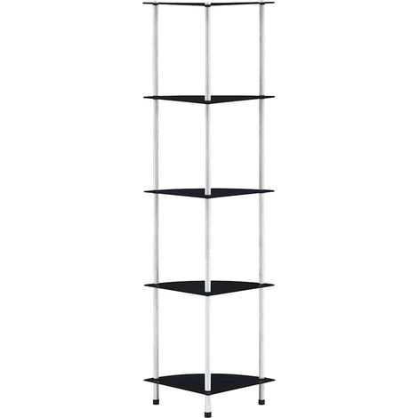 Étagère 5 niveaux en verre trempé et acier inoxydable noire 30 x 30 x 130 cm - PANGIVO (1/5)