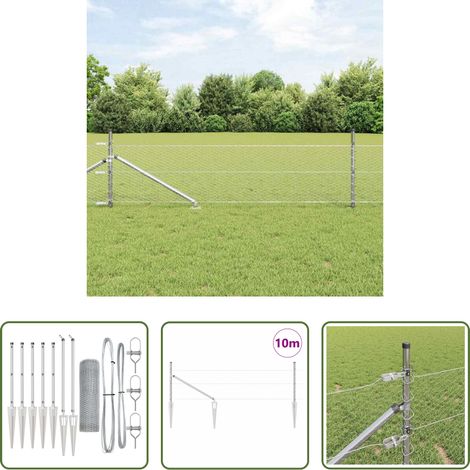 vidaXL Sécurité extérieure - Poteau de clôture. Argenté 10 x 0,8 m (maille de 25 mm) Acier (1/5)
