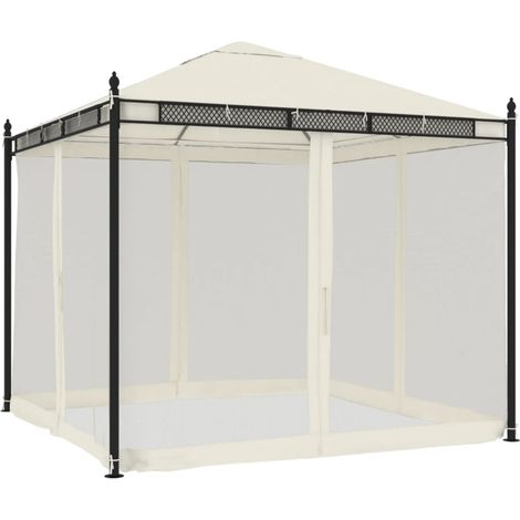Tonnelle avec parois en filet crème 2,93x2,93 m acier