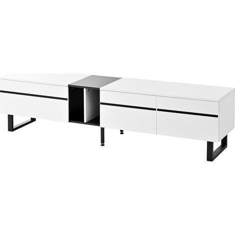 Meuble TV bas 180 cm blanc avec abattant, étagères ouvertes et doubles portes (1/5)