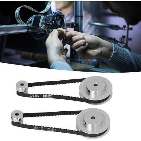 Deux jeux de poulies synchrones GT2, composées de poulies en aluminium à 20 et 60 dents, avec deux courroies de 280 mm de long et 6 mm de large chacune, destinées aux imprimantes 3D. Le diamètre intér (1/5)