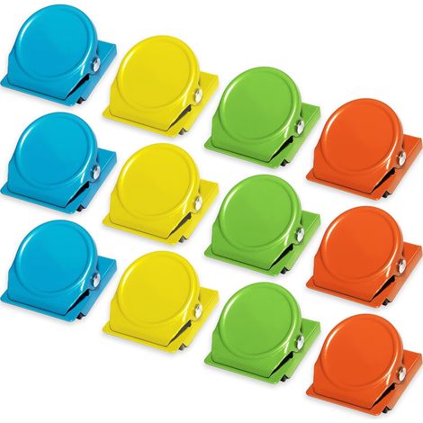 Magnetische Klemmen (12 Stück) für Whiteboards und Kühlschränke in Klassenzimmern, 4 Farben
