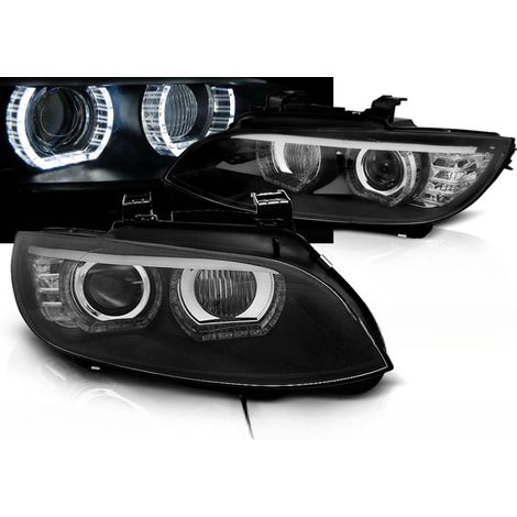 Paire de feux phares BMW serie 3 E92 / E93 de 2006 a 2010 angel eyes LED 3D DRL noir-31439179 (1/4)