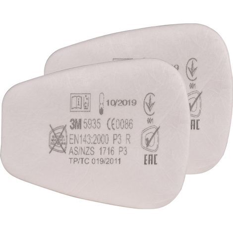 3M – Filtre antipoussière P3 R – Boîte de 2 – Pour poussières fines et toxiques – Fixation avec bague 501 (1/2)