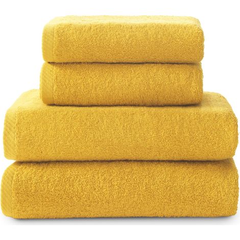 Lot de 2 Serviettes de Toilette et 2 Serviettes de Bain ou Douche - 100% Coton - 400 g/m² - Or (1/5)