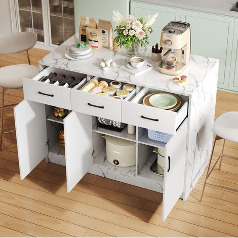 Îlot de cuisine 120x60 avec 3 tiroirs 3 portes OKMYHOME (1/5)