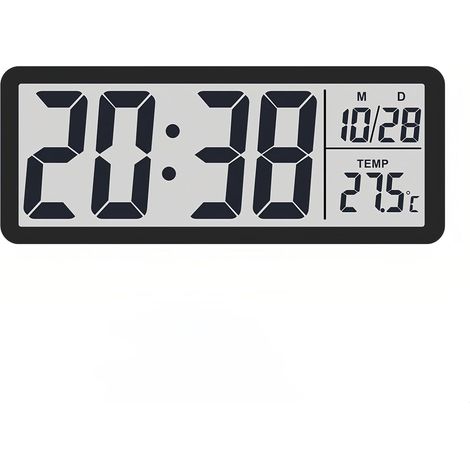 Orologio da parete digitale LCD con visualizzazione silenziosa della temperatura e della data, 12/24 ore ℃/℉, interruttore da tavolo sospeso, 2 opzioni di posizionamento, facile da usare per la decora (1/5)