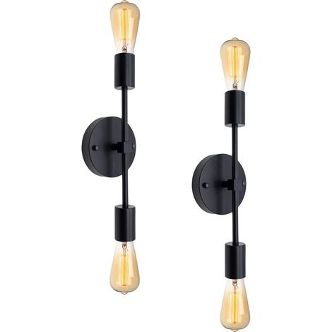 2 Pack Luminaires de Salle de Bains Vintage Applique Murale, Vanity Lumière Lampe Rétro, Lumière Applique Murale Vintage pour Salle de Bain Couloir(sans Ampoule), Noir (1/5)