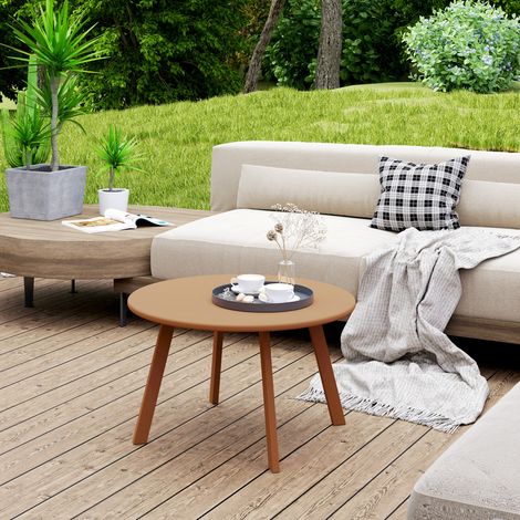 Kleiner runder Couchtisch/Beistelltisch mit rutschfesten Füßen, Metallgestell, für den Garten, Ø 70 x 42 cm, orange
