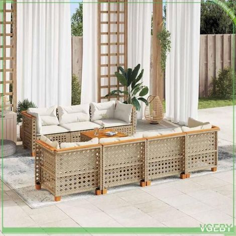 Salon de jardin - FAF7291712423130 - Résine tressée beige - Modulaire 8 places - Coussins déhoussables (1/5)