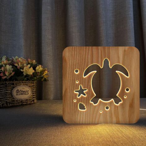 BUNTHAUS Ampoule Veilleuse Pour Tortue Bois 3D Lampe Créative Lumières En Bois Simples Lumières Décoratives 3D Bois Sculpture Motif Led Veilleuse Pour Bureau-Ensoleillé (1/3)