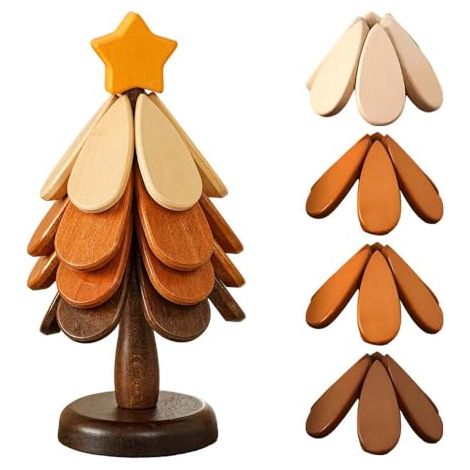 [NIEMALS VERWENDET] Untersetzer Holz Set für Baumkunst, Neu Weihnachtsbaum Topfuntersetzer Faltbare, 3/4 Holzuntersetzer + 1 Ständer Küchenzubehör für heiße Töpfe, Pfannen, Schüssel, Pfannenschoner (4