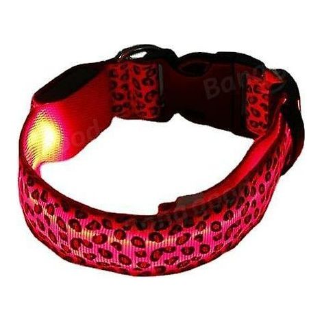 Colliers, harnais et laisses pour chien, Collier de sécurité pour animaux de compagnie en nylon, à LED à imprimé léopard (pile,rouge, M) (1/5)