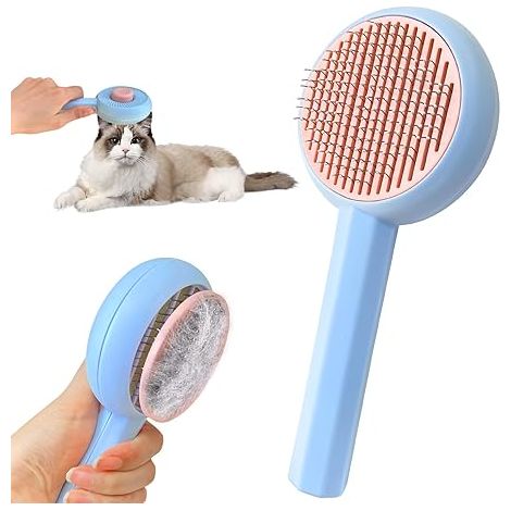 Brosse pour chat/chien avec bouton de déverrouillage, brosse autonettoyante pour chats à poils longs ou courts, brosse de toilettage, peigne pour chats d'intérieur, élimine facilement le sous-poil mor (1/5)