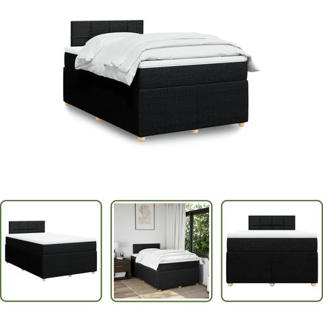 vidaXL Surmatelas - Sommier à lattes de lit avec matelas Noir 120x200 cm Tissu (1/5)