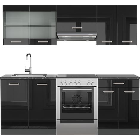 Cucina componibile R-Line, Nero lucido/antracite, 200 cm , PL Antracite, Vicco