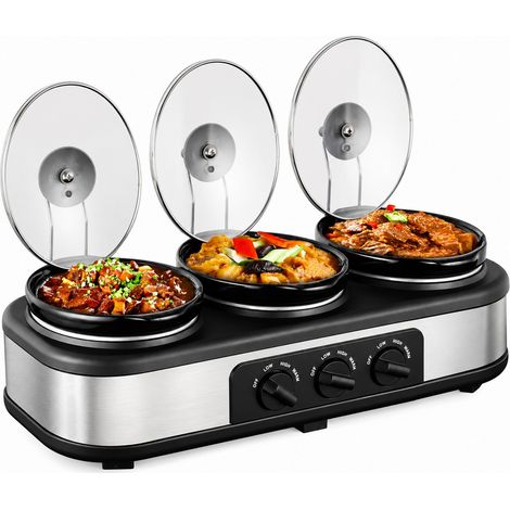 Cuocivivande 2 in 1 Elettrico 300W, Scaldavivande per Buffet con 3 Pentole in Ceramica da 1,5L, Coperchi in Vetro e 3 Livelli di Temperatura (1/5)
