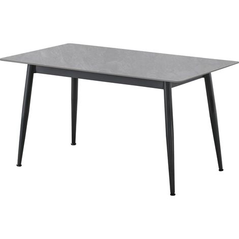 Table à manger rectangulaire coloris effet marbre gris et pieds en métal Noir - Longueur 140 x Largeur 80 x Hauteur 75 cm (1/5)
