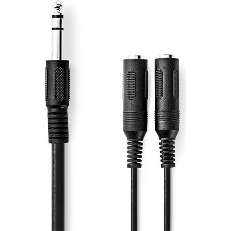 Cable estéreo  Pasador de 6,35 mm  2x 6,35 mm Hona  Níquel plateado  0,20m  Redondo  Låda (1/3)