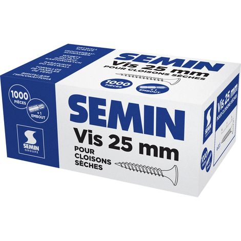Vis auto perceuse Semin pour la fixation des plaques de pâtre sur l'ossature - intérieur - 25 mm - boIte de 1000 pièces