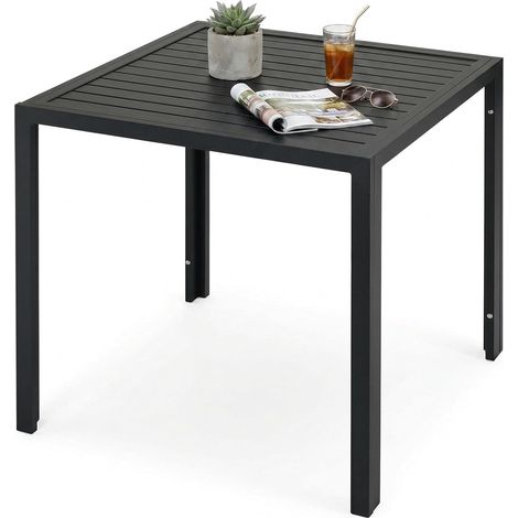 Table de Jardin Exterieure 75x75 cm, Largeur de Planche 4,6 cm，Table de Balcon 4 Personnes  Table à Manger Carrée en WPC et Alu, pour Jardin et Terrasse, Résistante aux Intempéries, Noir (1/5)