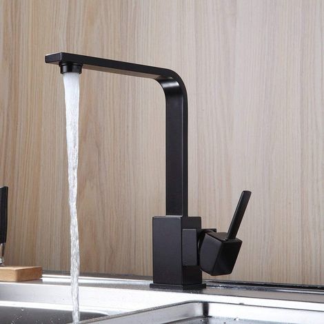 Robinet de Cusine Noir 7-Forme Bec Haut Flexible Robinet Mitigeur Evier pour Cuisine en Acier Inox Finition Noire Robinetterie Monotrou à Eau Chaude et Froide (1/5)