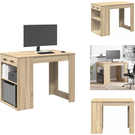 Bureau avec tiroir et étagère chêne sonoma bois d'ingénierie - Bureau - Bureaux - Bureau De Travail - Bureau D'écriture (1/5)