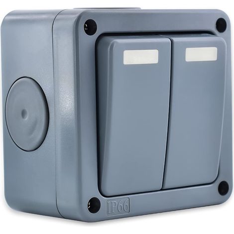 IP66 Waterproof Outdoor Switch, 1 Piece SPDT (Single Pole Dual Direction) Switch Double Ignition for Outdoor Garden, Weather Resistant, 2 Way, 10A, Grey (1/5)