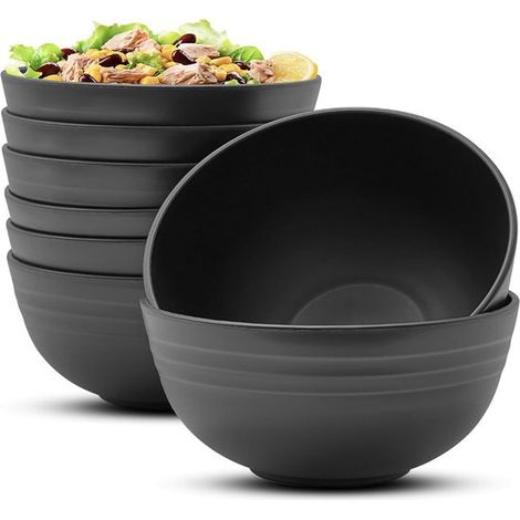 8 teiliges Salatschüssel Set Wiederverwendbare Kunststoffschüsseln Farbe: Schwarz BPA frei Unzerbrechlich Leicht für Camping, Snacks und Pasta fü (1/5)