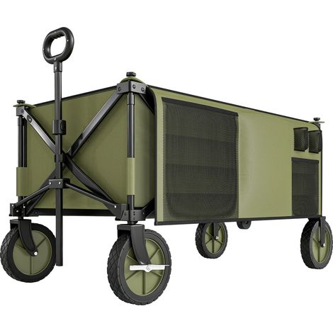 Chariot de jardin pliable 4 roues, bâche amovible, poignée télescopique, inclinaison réglable, 5 sacs de rangement (1/5)
