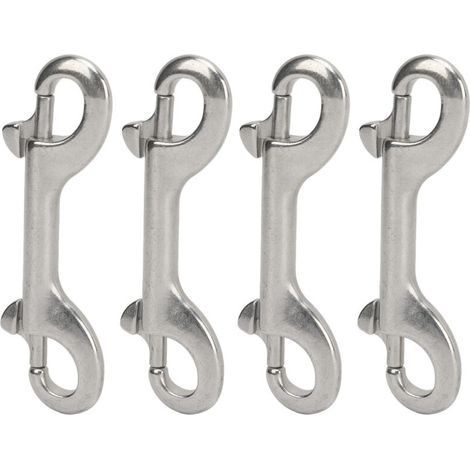 Lot de 4 mousquetons à double extrémité en acier inoxydable 316 de qualité marine, forme B, pour cordes, chaînes et sangles. Longueur : 115 mm (4,52 po). Charge maximale : 110 kg (242,51 lb). (1/5)