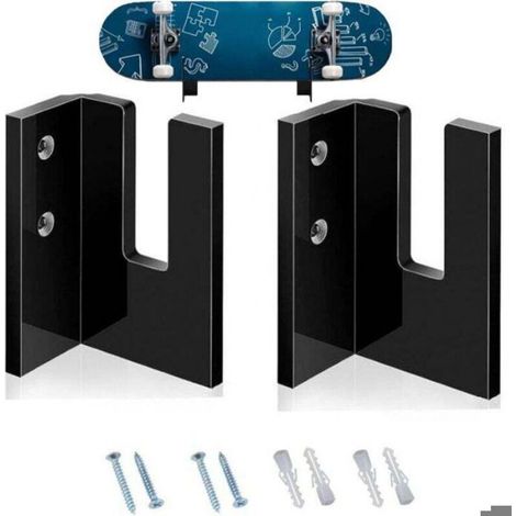 Lot de 2 supports muraux pour skateboard, longboard, rangement pour ski, ski nautique, skateboard électrique (1/4)