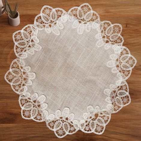 Tovaglia rotonda bianca in pizzo - tovaglia in stile rustico - adatta per decorazioni di feste e matrimoni (1/5)