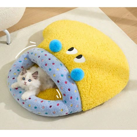 Nid de Chat & Chien Semi-Fermé, 5046cm (max 5kg), Peluche Chauffante pour 4 Saisons, Confortable & Lavable, Intérieur (1/5)
