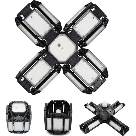LED-Garagenleuchte, LED-Garagenbeleuchtung, verstellbare Werkstatt-Deckenleuchte, E27 6000K-Beleuchtung, mit mehreren verstellbaren Panels, 15000 Lumen, Garagen-Werkstatt-Aufbewahrung (schwarz), P10