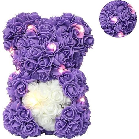 Ours en mousse de Rose, Ours de Roses Artificielles avec LED Lumières, Cadeaux pour Fille Femme Anniversaire Mariage Saint-Valentin (1/4)