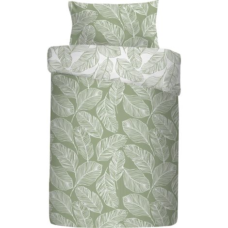 Housse de Couette Feuille Verte Matteo - 135 x 200 cm - 1 Taie d'oreiller - Réversible (2 Couleurs) - Literie Vert Sauge - Housse de Couette Tropicale (1/5)