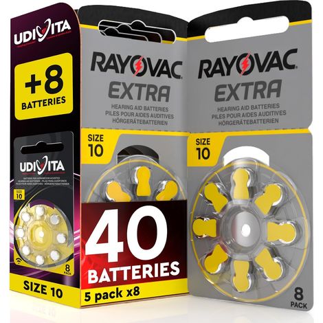 40 Piles Auditives Rayovac Extra 10 Jaune PR70 + 8 Piles (1/5)