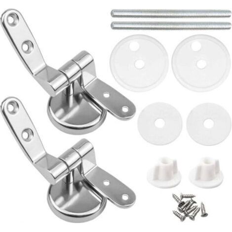 Attaches Charnière Abattant WC, Lot de 2 Charnières de Rechange pour Lunette de Toilette avec Fixations en Alliage de Zinc (1/4)