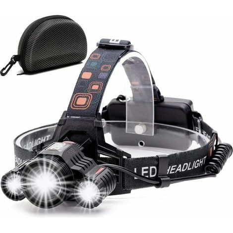 Lampe Frontale LED Rechargeable, Lampe Torche Puissante 4 Modes 3 LED CREE XML-T6 Lampe Torche Frontale Zoomable et Étanche avec Câble USB et 2 Batteries Le Camping Pêche Chasse (1/5)