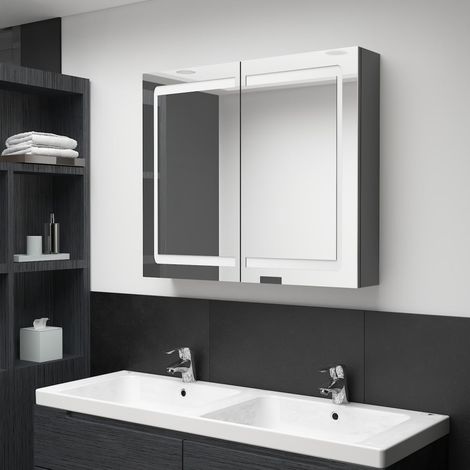 Armoire de salle de bain à miroir LED-Meuble de salle de bain gris 80x12x68 cm 753645 (1/5)