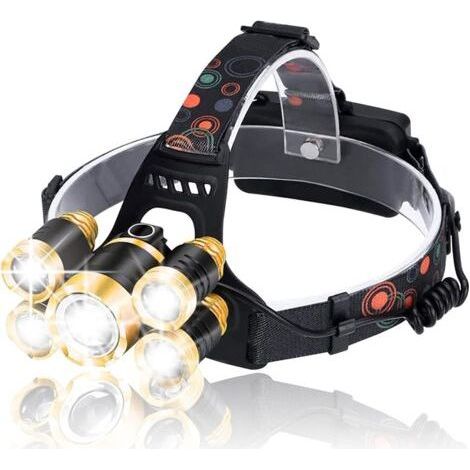 Rechargeable Headlamp, IPX4 Waterproof, 90° Adjustable Flashlight, Perfect 5 LED Headlamp (1/5)