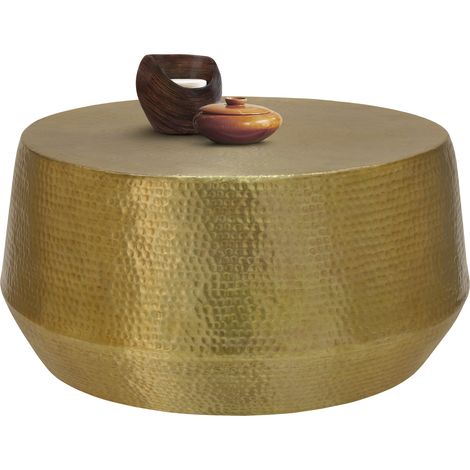 WOMO-DESIGN Tavolino da Caffé Ø 90 x 45 cm in Metallo Oro Effetto Martellato Piatto Orientale da Salotto Tavolo Soggiorno Basso Zona Giorno Rotondo Stile Moderno Arredamento Casa da Interno Esterno (1/4)