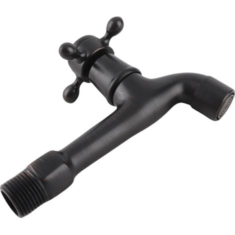 Einhebel-Wasserhahn im Retro-Stil aus Messing mit Schnellöffnung für Kaltwasser, geeignet für Pools und Mopps, für den Hausgebrauch, lange Ausführung, schwarz (1/5)