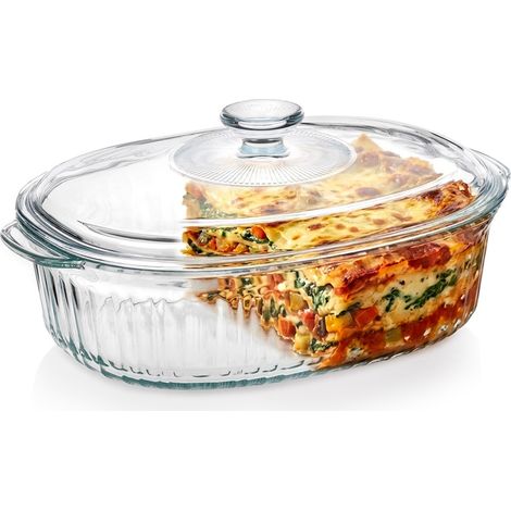 Plat à Four avec Couvercle 2,5 L - Cocotte en Verre - Résistant jusqu'à 400°C - Pour Four et Micro-ondes (1/5)
