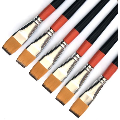 Pinceau plat de 3/4 po, paquet de 6, cheveux de sable synthétique pour peinture acrylique à la gouache à l'huile d'aquarelle par des étudiants, des professionnels (1/5)